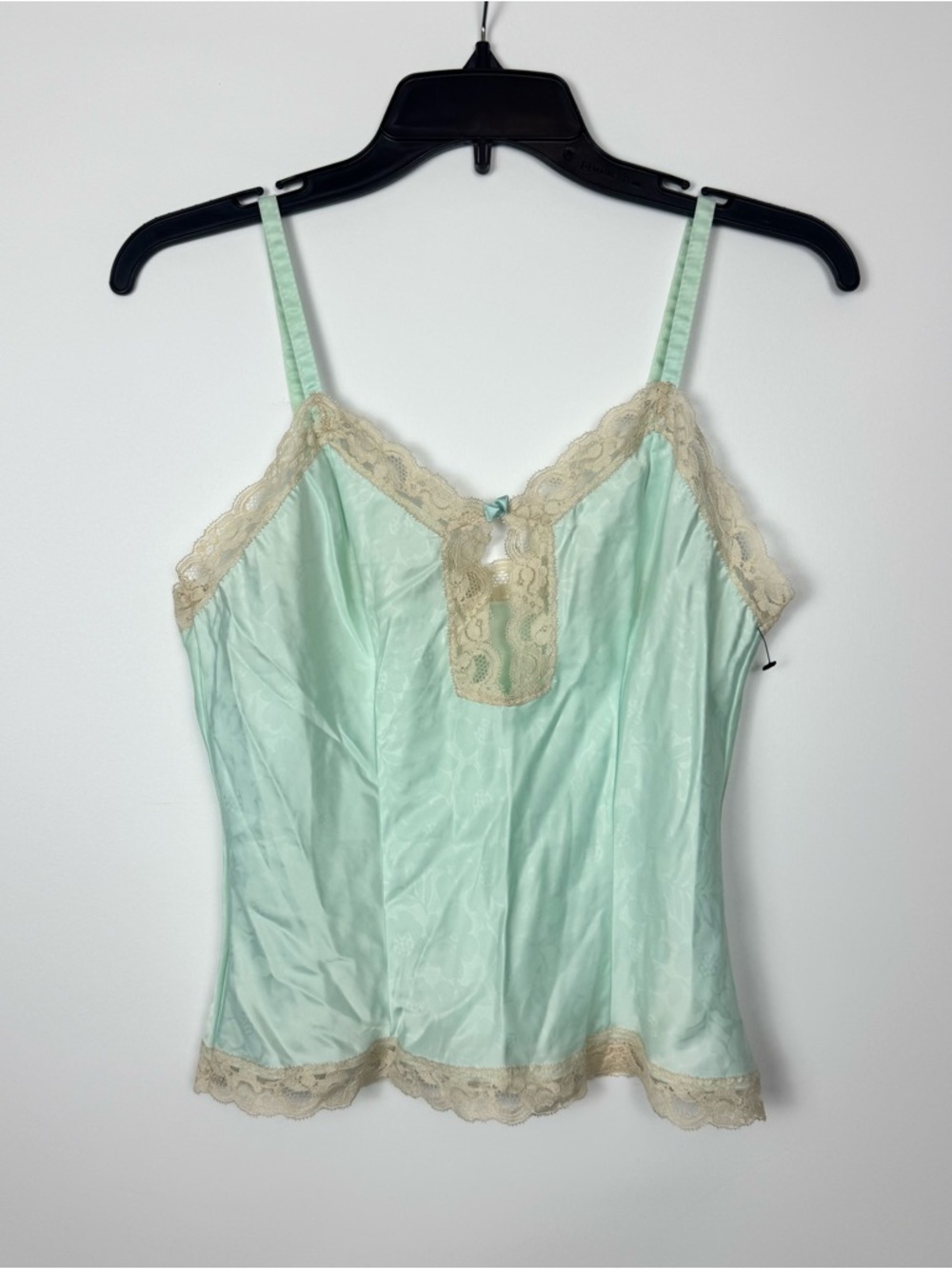 100% silk vintage mint lace tank